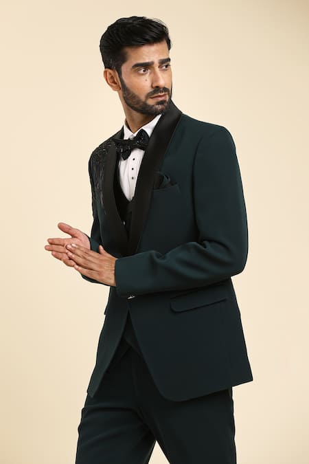 Buy_Arihant Rai Sinha_Green Cotton, Polyester Cut Work, Beads Cutdana Embroidered Tuxedo Set 