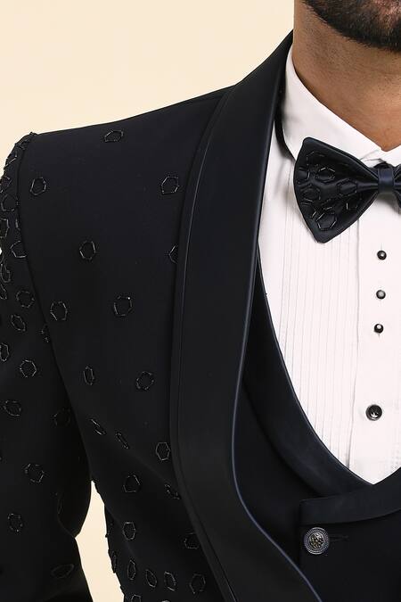 Buy_Arihant Rai Sinha_Blue Cotton, Polyester Cut Work, Beads Geometric Embroidered Tuxedo Set _Online_at_Aza_Fashions