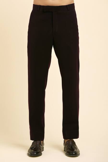 Buy_Arihant Rai Sinha_Wine Cotton, Polyester Beads, Placement Cutdana Embroidered Tuxedo And Trouser Set _Online_at_Aza_Fashions