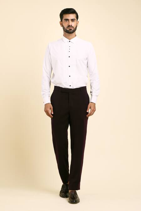 Shop_Arihant Rai Sinha_Wine Cotton, Polyester Beads, Placement Cutdana Embroidered Tuxedo And Trouser Set 