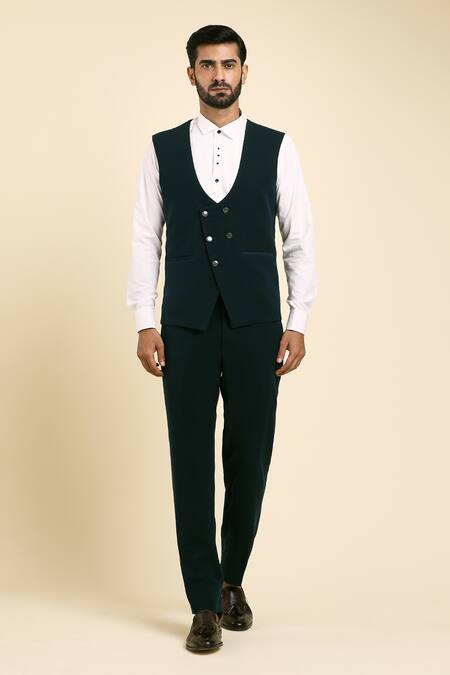 Arihant Rai Sinha Green Cotton, Polyester Embroidery, Beads, Cut Work Floral Cutdana Tuxedo Set Online at Aza Fashions Arihant Rai Sinha_Green Cotton, Polyester Embroidery, Beads, Cut Work Floral Cutdana Tuxedo Set _Online_at_Aza_Fashions