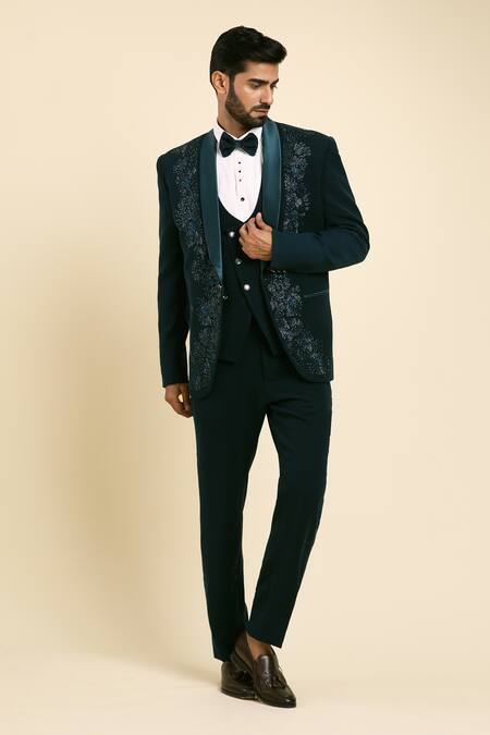 Arihant Rai Sinha Green Cotton, Polyester Embroidery, Beads, Cut Work Floral Cutdana Tuxedo Set at Aza Fashions Arihant Rai Sinha_Green Cotton, Polyester Embroidery, Beads, Cut Work Floral Cutdana Tuxedo Set _at_Aza_Fashions