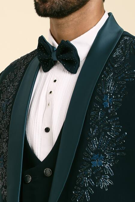 Buy Arihant Rai Sinha Green Cotton, Polyester Embroidery, Beads, Cut Work Floral Cutdana Tuxedo Set Buy_Arihant Rai Sinha_Green Cotton, Polyester Embroidery, Beads, Cut Work Floral Cutdana Tuxedo Set
