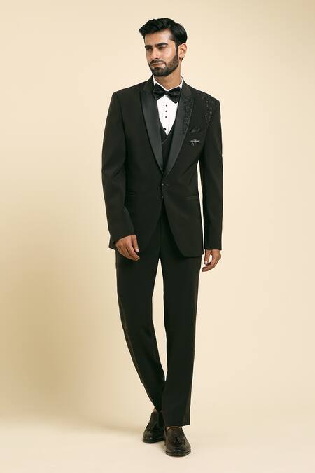 Shop Arihant Rai Sinha Black , Polyester, Satin, Silk Beads, Cut Work, Floral Tuxedo Set Online at Aza Fashions Shop_Arihant Rai Sinha_Black , Polyester, Satin, Silk Beads, Cut Work, Floral Tuxedo Set _Online_at_Aza_Fashions