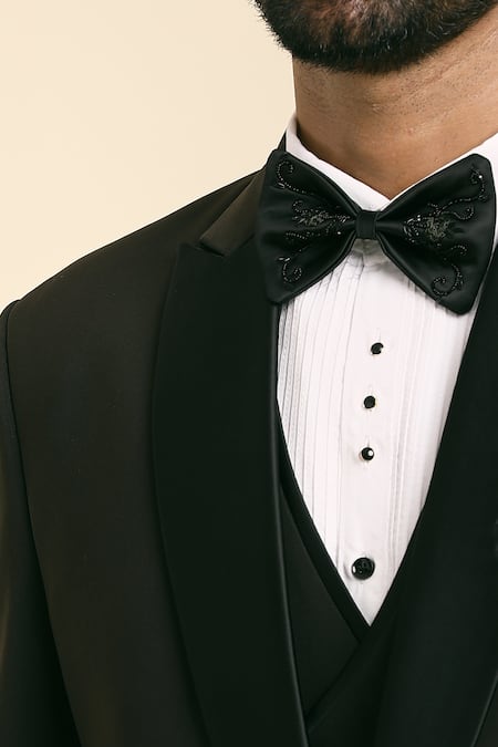 Arihant Rai Sinha Black , Polyester, Satin, Silk Beads, Cut Work, Floral Tuxedo Set at Aza Fashions Arihant Rai Sinha_Black , Polyester, Satin, Silk Beads, Cut Work, Floral Tuxedo Set _at_Aza_Fashions