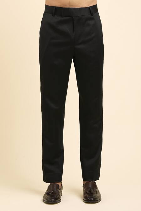 Arihant Rai Sinha Black Cotton, Polyester Cut Placement Linear Embroidered Tuxedo Trouser Set Online at Aza Fashions Arihant Rai Sinha_Black Cotton, Polyester Cut Placement Linear Embroidered Tuxedo Trouser Set _Online_at_Aza_Fashions