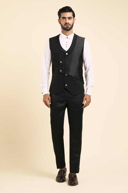 Buy Arihant Rai Sinha Black Cotton, Polyester Cut Placement Linear Embroidered Tuxedo Trouser Set Online at Aza Fashions Buy_Arihant Rai Sinha_Black Cotton, Polyester Cut Placement Linear Embroidered Tuxedo Trouser Set _Online_at_Aza_Fashions