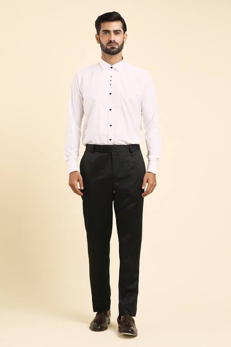 Buy Arihant Rai Sinha Black Cotton, Polyester Cut Placement Linear Embroidered Tuxedo Trouser Set Buy_Arihant Rai Sinha_Black Cotton, Polyester Cut Placement Linear Embroidered Tuxedo Trouser Set