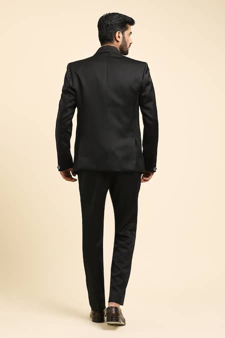 Arihant Rai Sinha Black Abstract Wave Embroidered Tuxedo Set 
