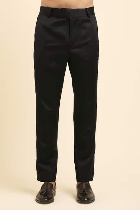 Buy_Arihant Rai Sinha_Black Satin, Cotton, Suede, Wool, Abstract Wave Embroidered Tuxedo Set _Online_at_Aza_Fashions