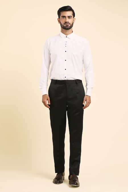 Buy_Arihant Rai Sinha_Black Satin, Cotton, Suede, Wool, Abstract Wave Embroidered Tuxedo Set 