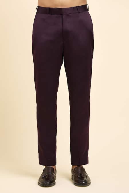 Arihant Rai Sinha_Wine Velvet, Suede Cut Work Floral Jharokha Embroidered Bandhgala With Trouser _at_Aza_Fashions