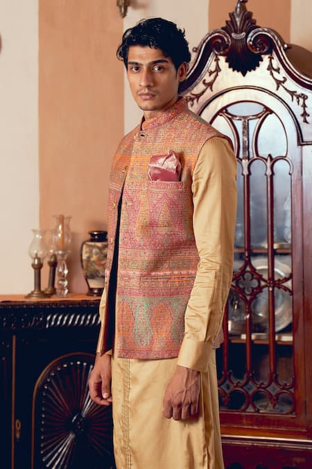 Shop_Aditi Gupta_Multi Color Jamawar Quilted Bundi Set _Online_at_Aza_Fashions