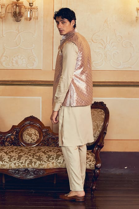 Shop_Aditi Gupta_Purple Jacquard Banarasi Checkered Zari Quilted Bundi _Online_at_Aza_Fashions