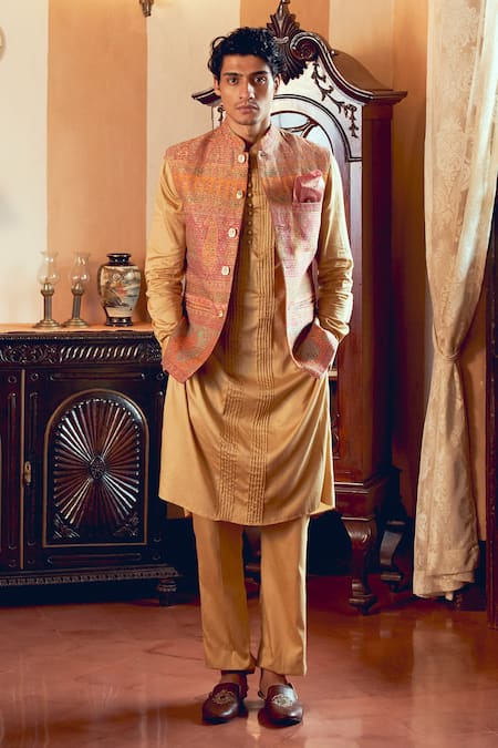 Aditi Gupta_Multi Color Banarasi Jamawar Ethnic Multicolor Zari Quilted Bundi _Online_at_Aza_Fashions