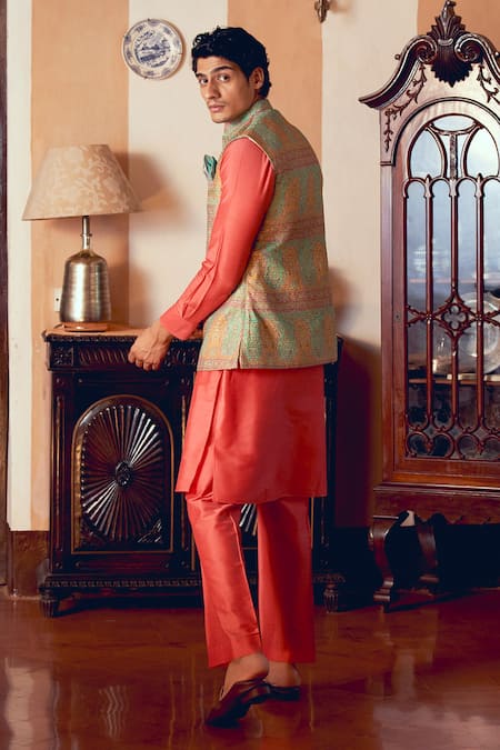 Shop_Aditi Gupta_Multi Color Banarasi Jamawar Ethnic Multicolor Zari Quilted Bundi _Online_at_Aza_Fashions