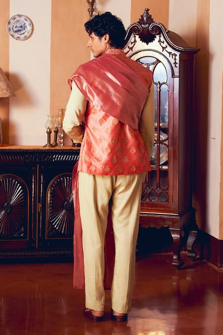 Aditi Gupta Floral Zari Quilted Orange Bundi 