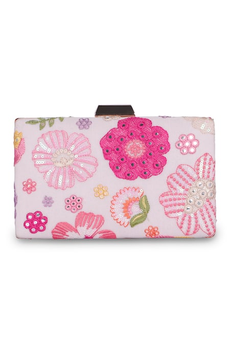 Fuchsia Wildflower Floral Embroidered Clutch 