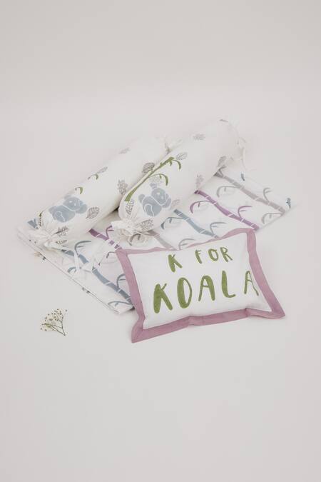 Shop Masaya Purple Hypoallergenic Cotton Hand Block Printed K For Koala Cot Bedding Set at Aza Fashions Shop_Masaya_Purple Hypoallergenic Cotton Hand Block Printed K For Koala Cot Bedding Set_at_Aza_Fashions