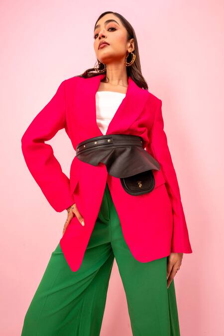 Immri_Black Plain Leather Tie-up Peplum Pocket Belt _Online_at_Aza_Fashions