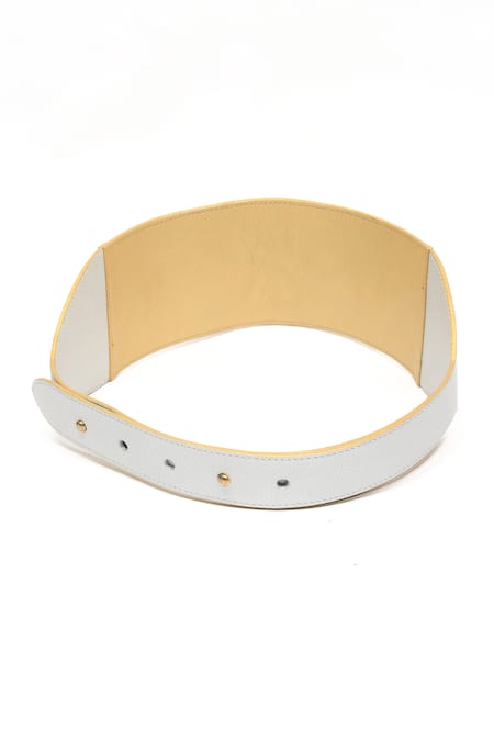 Buy_Immri_Gold Embellished And White Leather Belt _Online_at_Aza_Fashions