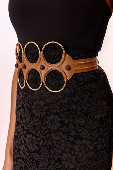 Immri_Brown Embellished Halo Loop Belt _Online_at_Aza_Fashions