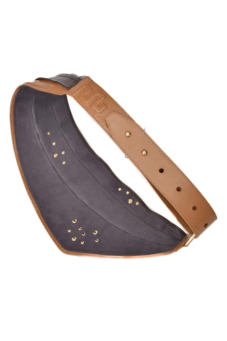 Immri_Brown Embellished Leather Layered Scarf Belt _at_Aza_Fashions