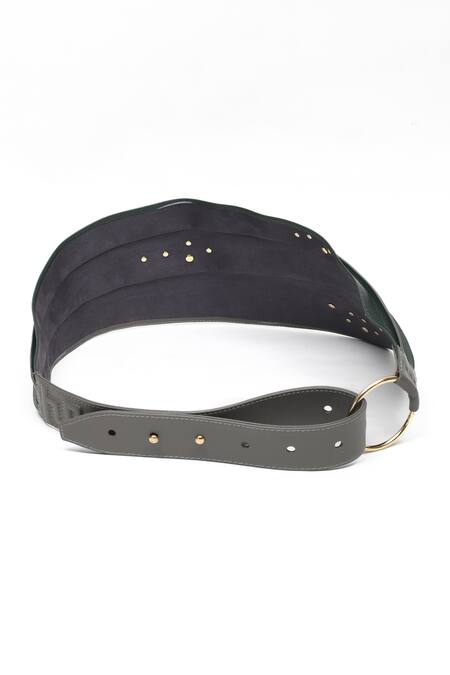 Shop_Immri_Gray Embellished Layered Scarf Belt _Online_at_Aza_Fashions