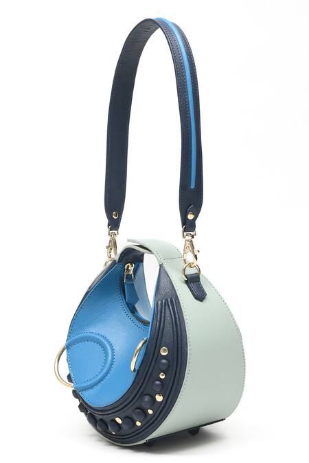 Buy_Immri_Blue Embellished Loop Crecent Handbag 