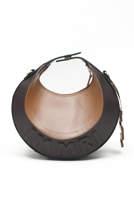 Immri_Brown Embellished Loop Stud Crecent Handbag _Online_at_Aza_Fashions