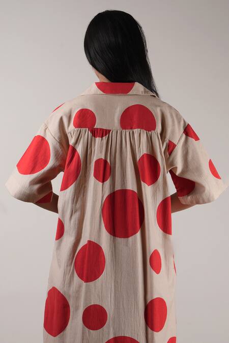 Buy_Mati_Beige Cotton Collared Polka Dot Print Tunic With Pant _Online_at_Aza_Fashions