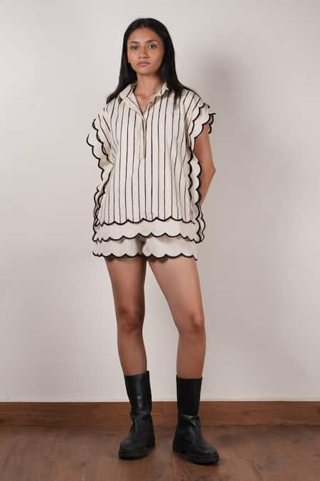 MATI Striped Scalloped Shirt & Shorts Set 