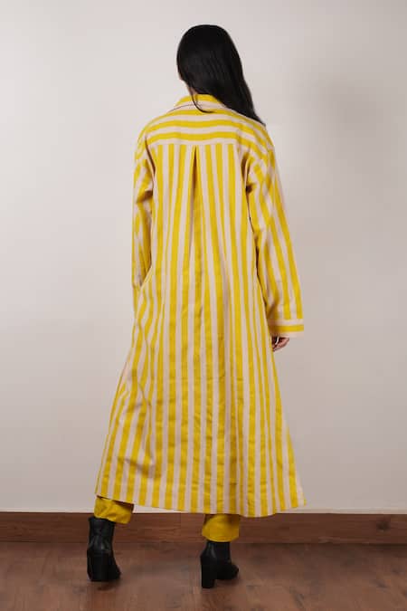 Shop_MATI_1_Beige Cotton Collared Stripe Pattern Tunic With Pant _at_Aza_Fashions