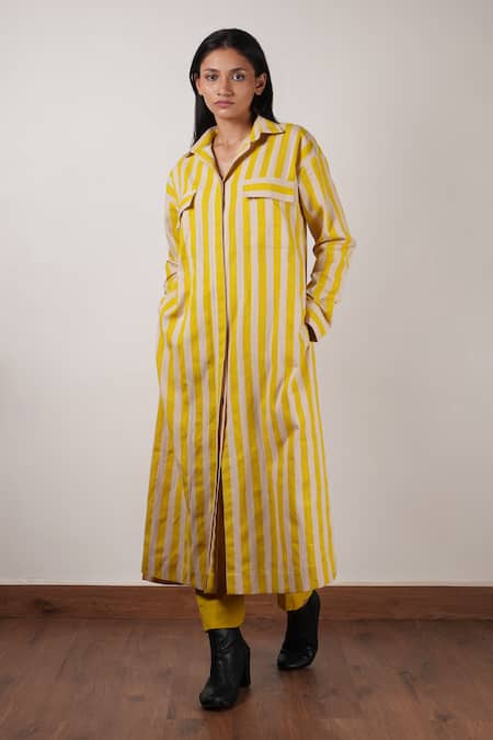 Shop_MATI_1_Beige Cotton Collared Stripe Pattern Tunic With Pant _Online_at_Aza_Fashions