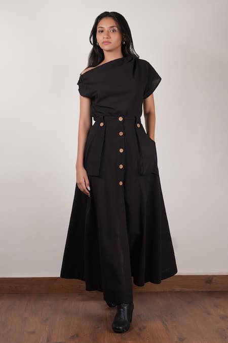 Buy_MATI_Black Cotton One Shoulder Plain Top _Online_at_Aza_Fashions