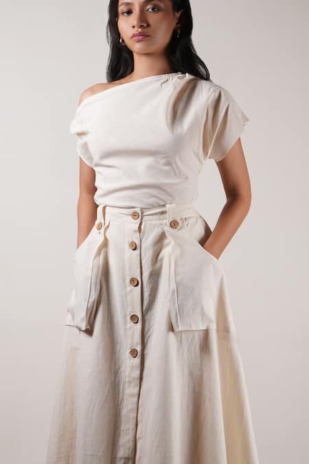 MATI_1 Off White Cotton One Shoulder Plain Top at Aza Fashions MATI_1_Off White Cotton One Shoulder Plain Top _at_Aza_Fashions