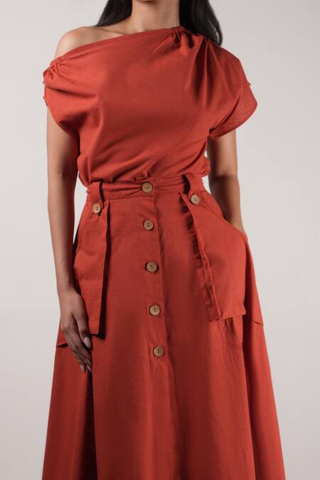 Shop MATI_1 Orange Cotton One Shoulder Solid Top Online at Aza Fashions Shop_MATI_1_Orange Cotton One Shoulder Solid Top _Online_at_Aza_Fashions