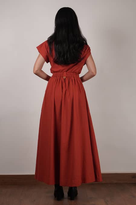 Shop MATI_1 Orange Cotton One Shoulder Solid Top With Skirt at Aza Fashions Shop_MATI_1_Orange Cotton One Shoulder Solid Top With Skirt _at_Aza_Fashions