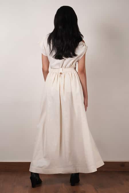 Shop MATI_1 Off White Cotton Solid Button-down Skirt at Aza Fashions Shop_MATI_1_Off White Cotton Solid Button-down Skirt _at_Aza_Fashions