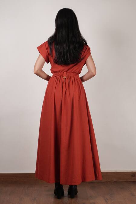 Shop_Mati_Orange Cotton Plain Button-down Skirt _at_Aza_Fashions