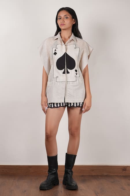 Mati Card Embroidered Kaftan Shirt With Shorts 