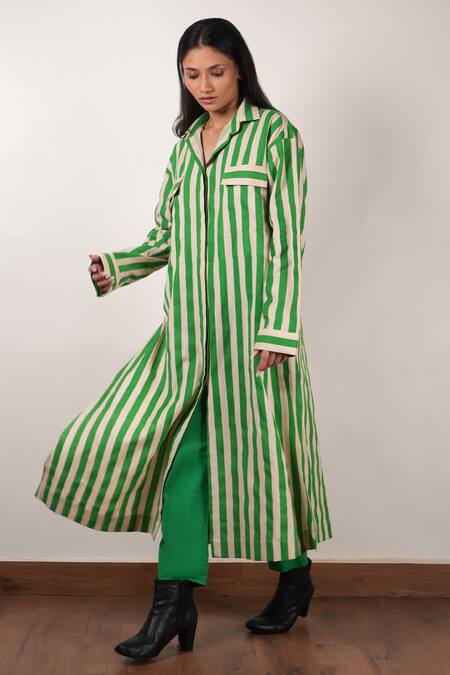 Buy_Mati_Beige Cotton Collared Stripe Block Printed Tunic And Pant Set _Online_at_Aza_Fashions