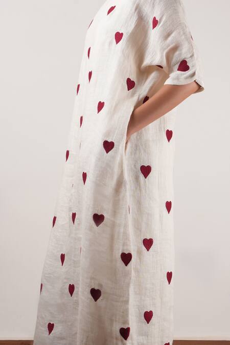 Shop MATI_1 Off White Linen Embroidery Round Neck Hand Shift Dress Online at Aza Fashions Shop_MATI_1_Off White Linen Embroidery Round Neck Hand Shift Dress _Online_at_Aza_Fashions