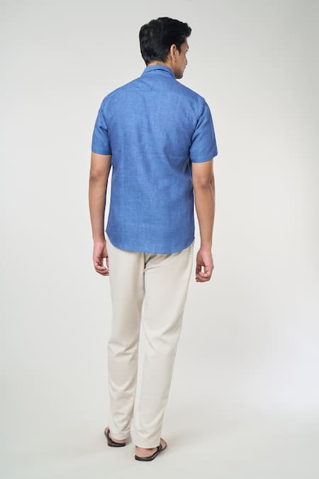 Shop Aryavir Malhotra Blue Linen Solid Shirt at Aza Fashions Shop_Aryavir Malhotra_Blue Linen Solid Shirt _at_Aza_Fashions