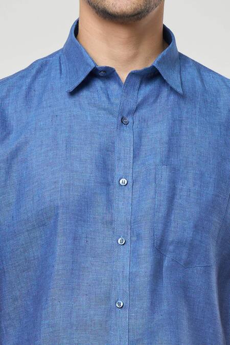 Aryavir Malhotra Blue Linen Solid Shirt at Aza Fashions Aryavir Malhotra_Blue Linen Solid Shirt _at_Aza_Fashions