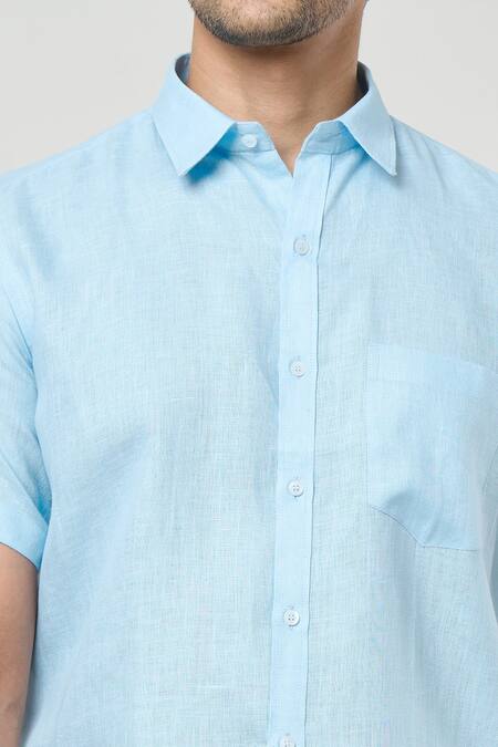 Aryavir Malhotra Blue Linen Plain Shirt at Aza Fashions Aryavir Malhotra_Blue Linen Plain Shirt _at_Aza_Fashions