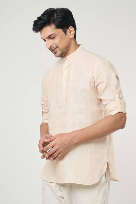 Buy Arihant Rai Sinha Beige Linen Solid Short Kurta Online at Aza Fashions Buy_Arihant Rai Sinha_Beige Linen Solid Short Kurta _Online_at_Aza_Fashions