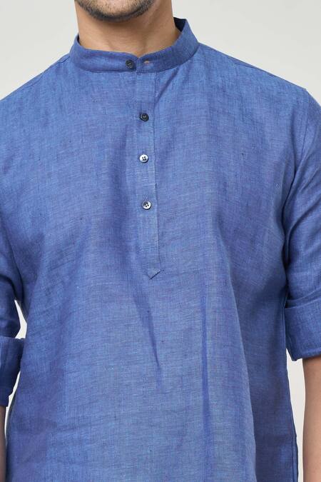 Arihant Rai Sinha_Blue Linen Full Sleeves Solid Short Kurta _at_Aza_Fashions