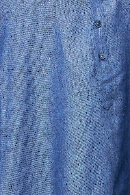 Buy_Arihant Rai Sinha_Blue Linen Solid Band Collar Short Kurta 