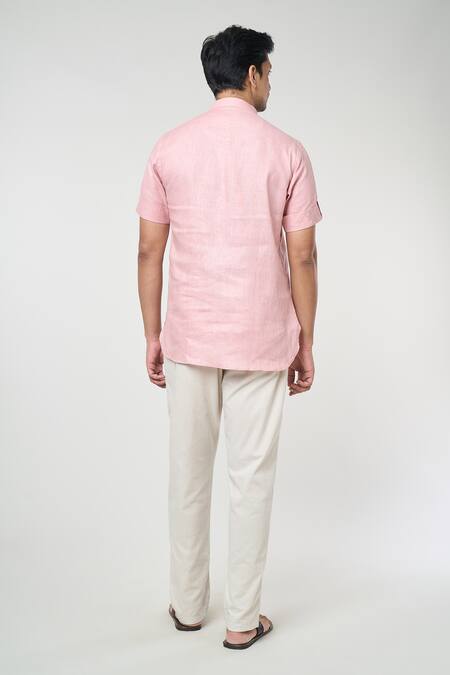 Shop_Arihant Rai Sinha_Pink Linen Short Kurta _at_Aza_Fashions